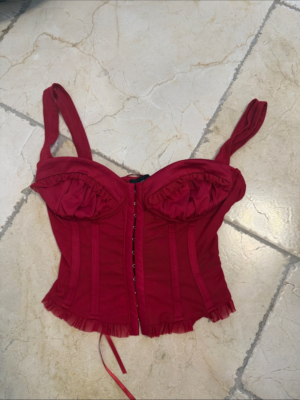 Aquazzura Red Lace-Up Corset Top